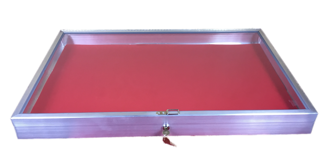 Aluminum Display Case Side Opening 22 x 34x3 1/4 Knives Cards Gun with RED LINER