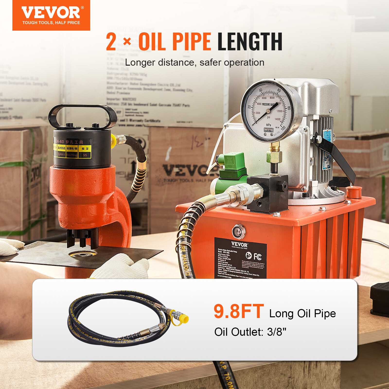 VEVOR Electric Hydraulic Pump Single Acting Oil Pump 10000 PSI 8L Solenoid Valve