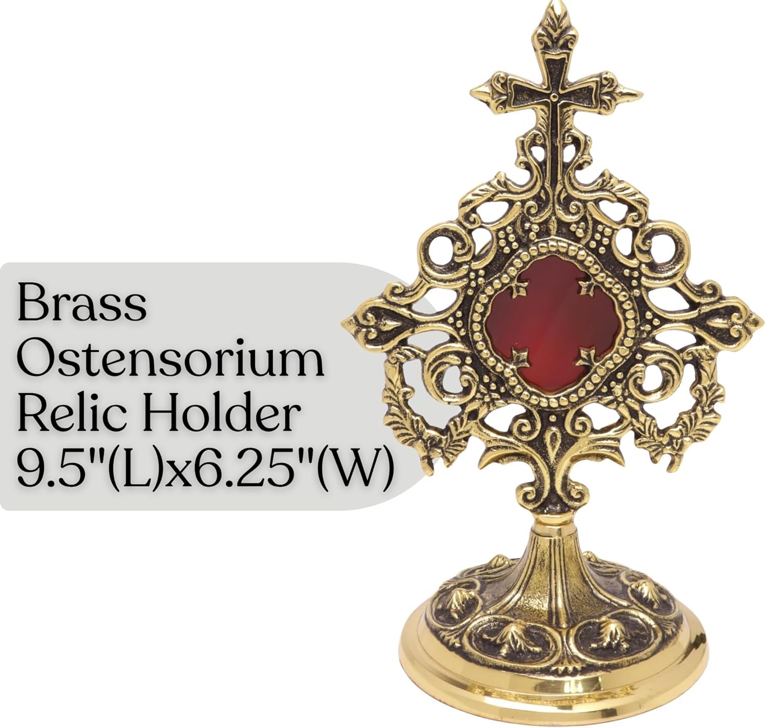 Antique Polished Solid Brass Monstrance, Catholic Reliquary, 9.5 Inches