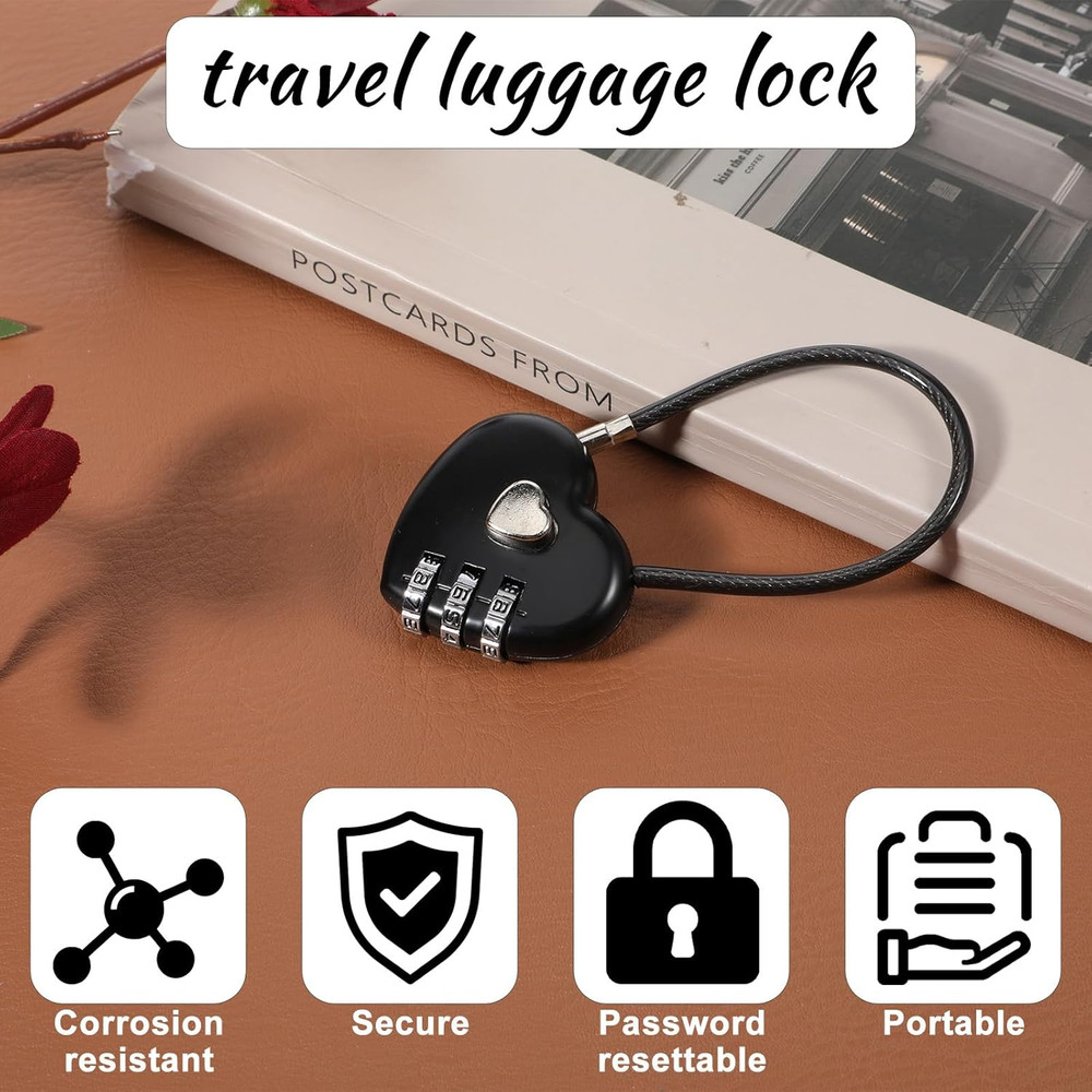 2 PCS 3 Digit Combination Padlock Heart Combination Locks Cute Combo Cable Lock