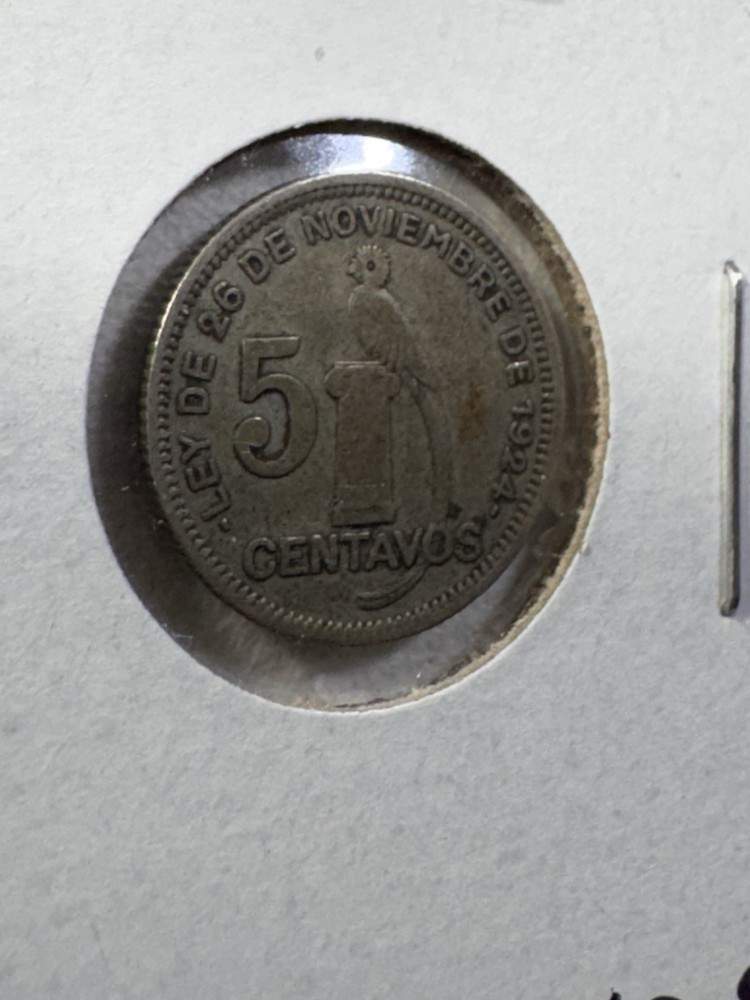 1929 Guatemala 5 Centavos Silver Coin