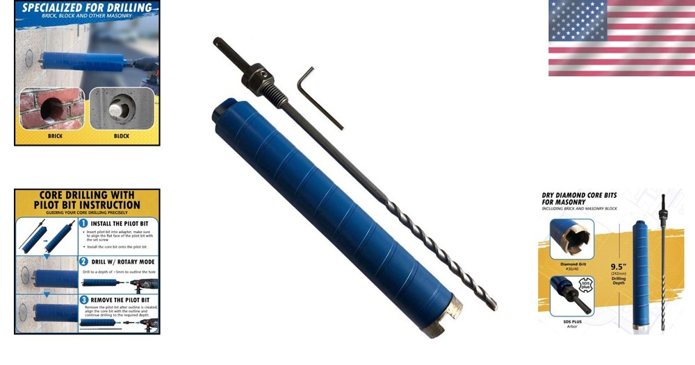 1-1/2" Diamond Core Bit for Efficient Brick Drilling - SDS Plus Adapter Included