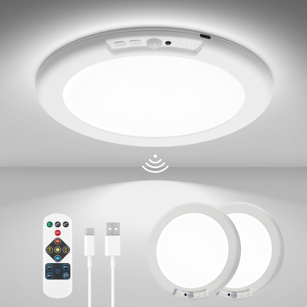Rechargeable Motion Sensor Ceiling Light With Remote 7.4 Inch Wireless Ceiling L