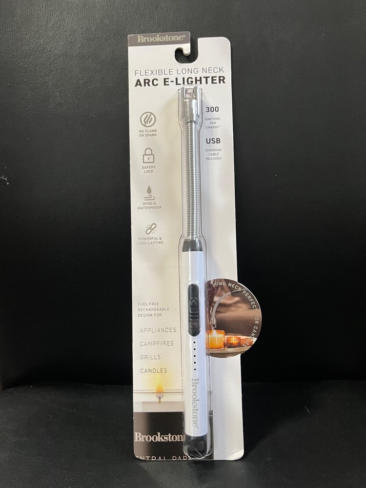 Brookstone Flexible Long Neck ARC E-Lighter Rechargeable USB Silver NEW READ
