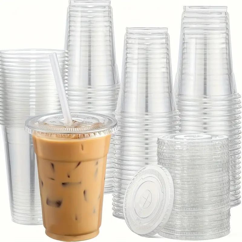 16oz Clear Plastic Cups with Flat Lids, Durable for Iced Coffee, Smoothies