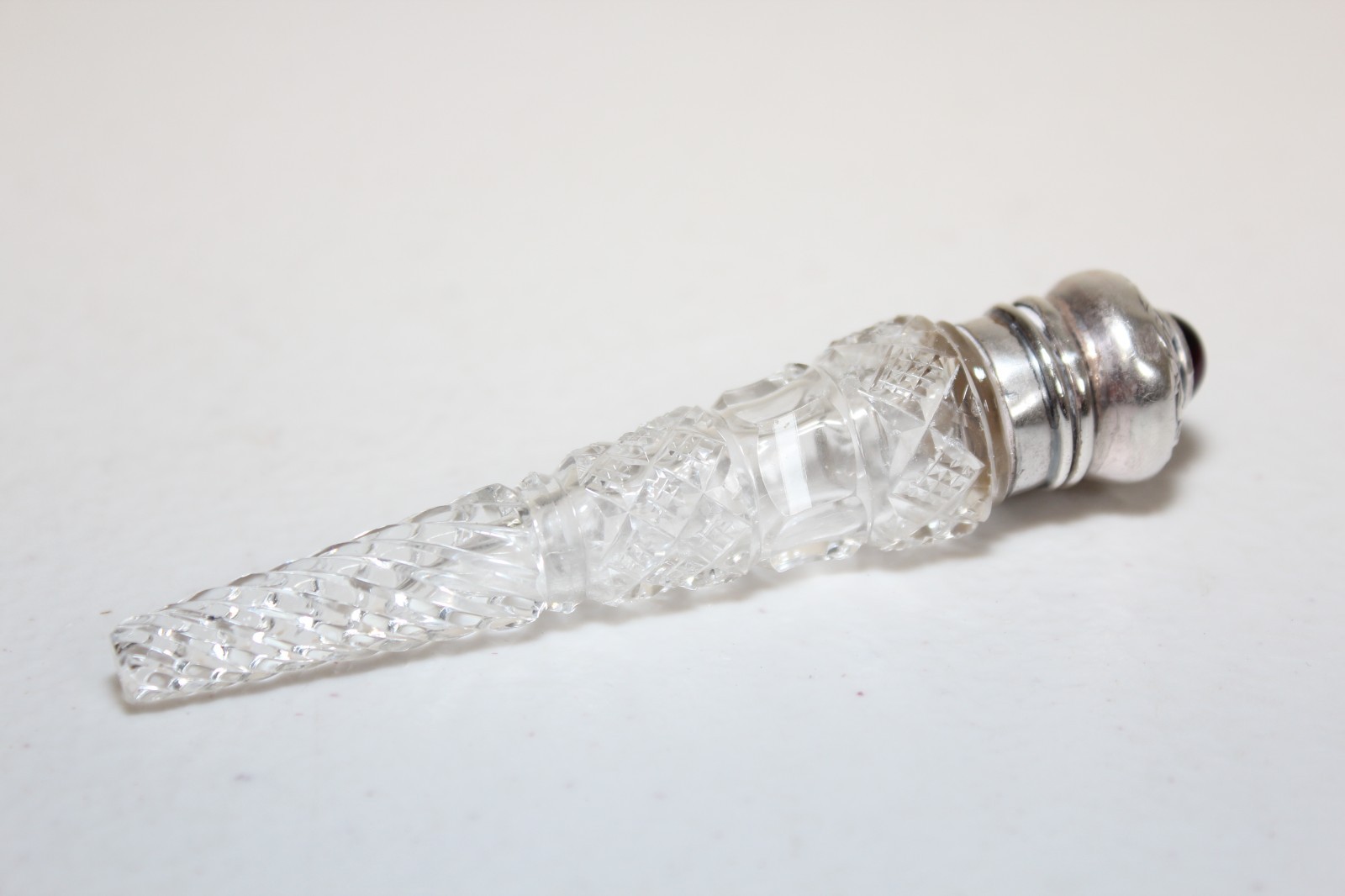 Victorian Sterling Silver Cut Crystal Laydown Perfume Vial Amethyst Gen Hinged