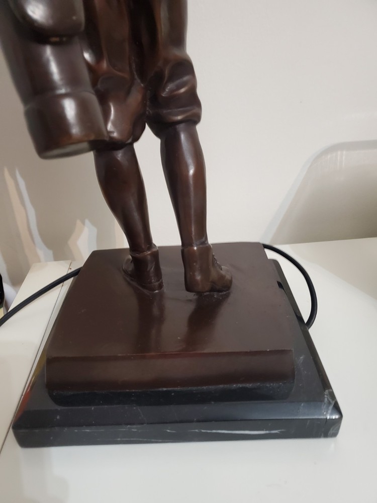 Bronze Boy Golfer Caddy Lantern Light Statue H 23"