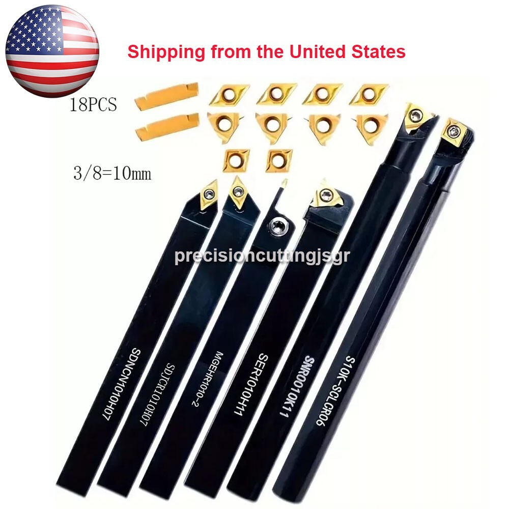 18PCS 3/8 " 10mm Shank Indexable Carbide Lathe Turning Insert Tool Holder