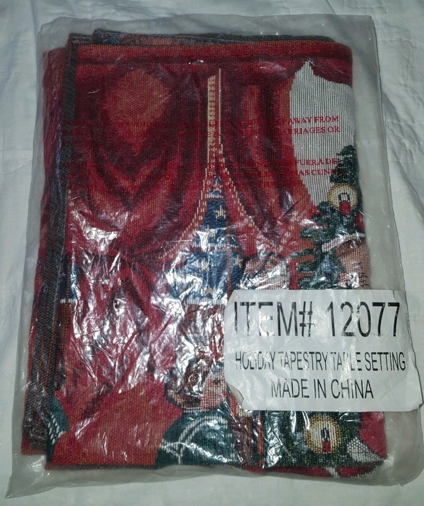 Christmas Holiday Tapestry Table Setting Runner & Place Mat Set