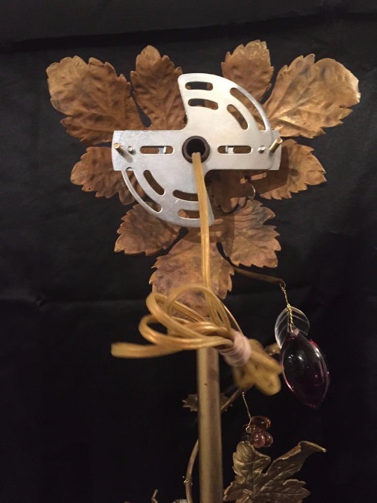 FRENCH ANTIQUE SOLID BRASS GRAPE LEAVE SCONCE WITH MULTI COLOR FRUIT CRYSTALS