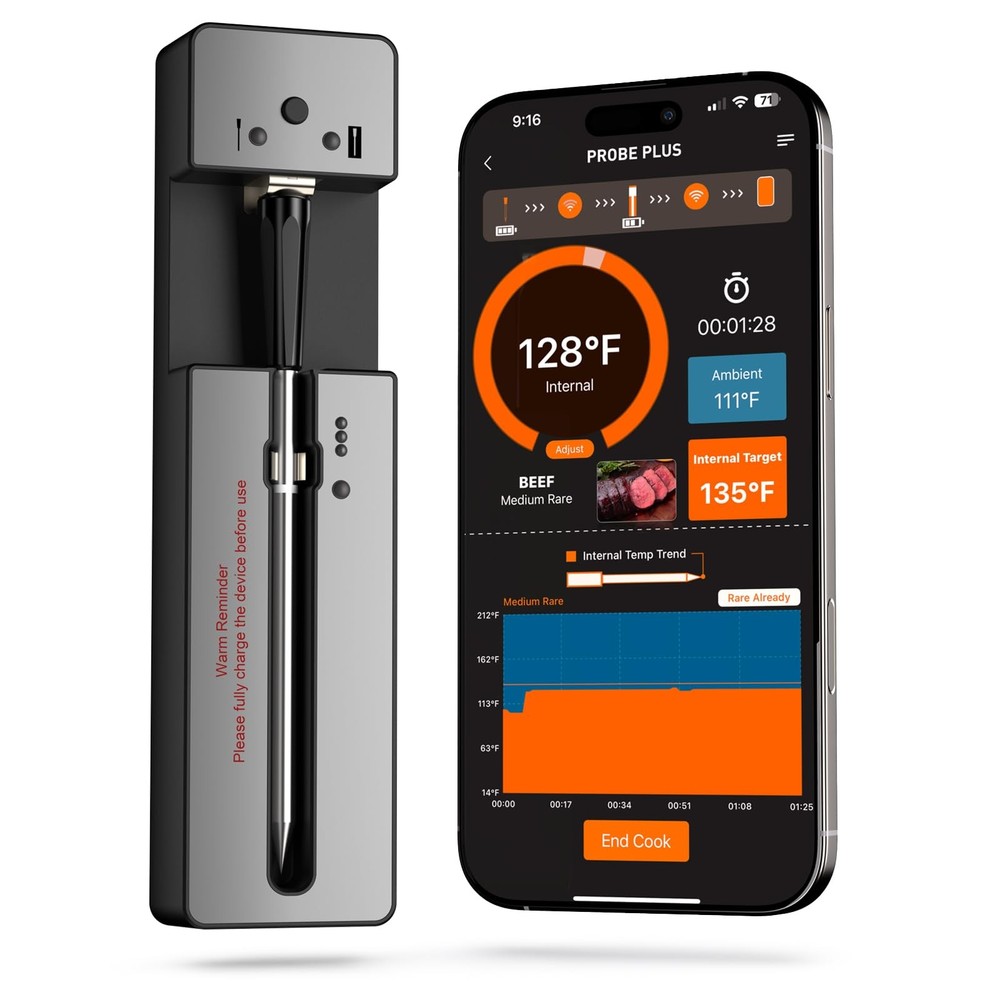 Upgraded Smart Bluetooth Wireless Meat Thermometer with Ultra-Thin Probe