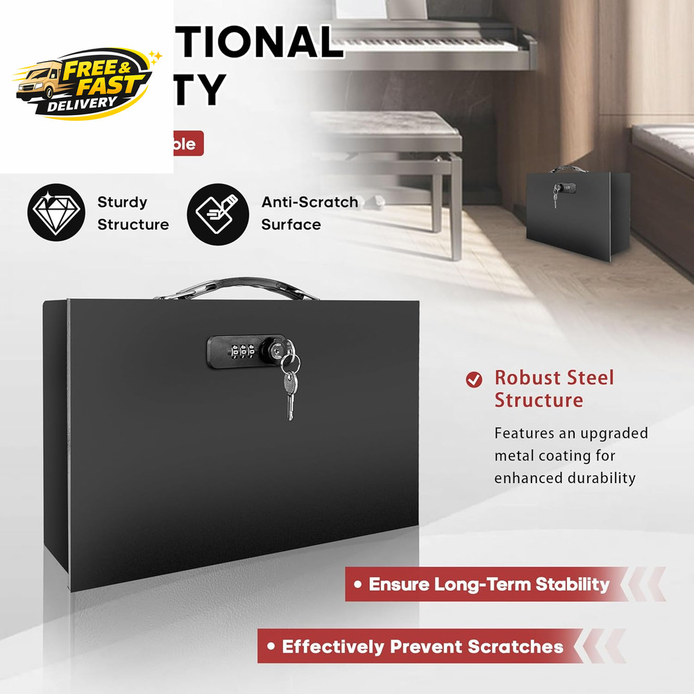 Fireproof Lock Box with Key and Combination Lock, Fire Safe Document Box,