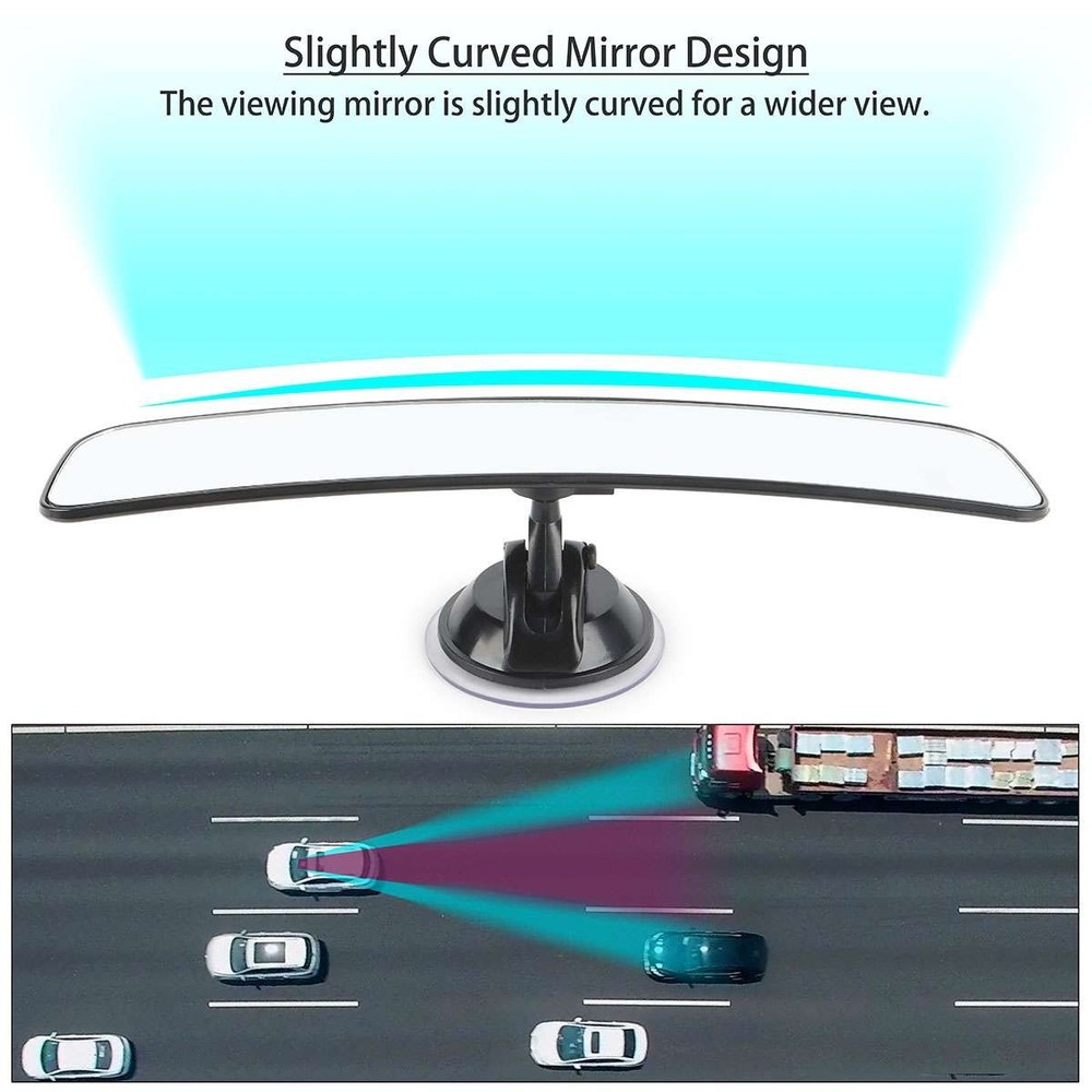 Car Interior Mirror View Rear Wide Flat Cup Suction Universal Angle Adjustable
