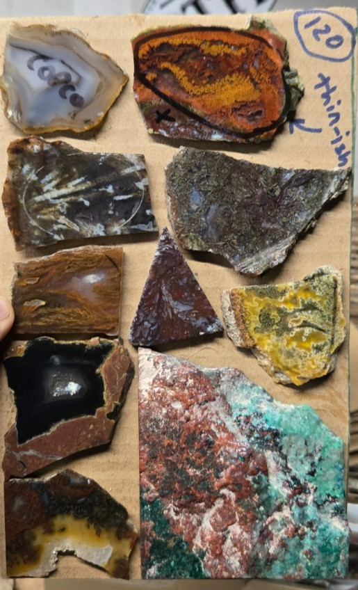 Assorted Agates and Misc., Trimmed Cabochon Slabs Preforms 10 Pcs, Flat 120