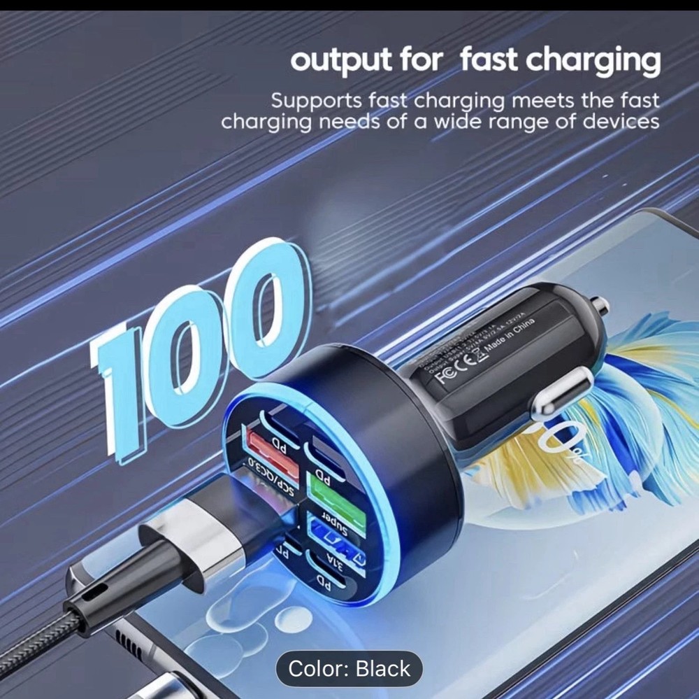 66W USB Car Charger Type C Fast Charging Phone Adapter Socket Cigarette Lighter