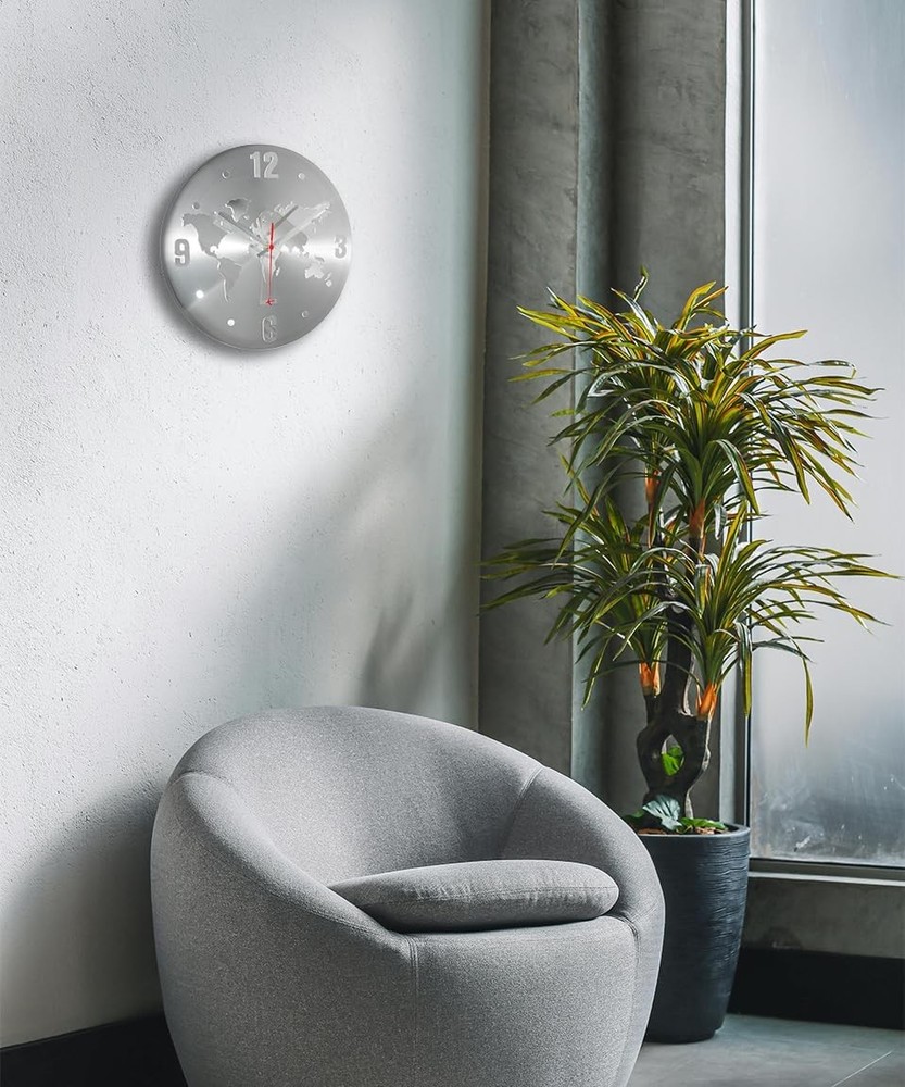 ARCHI Monde – World Map Wall Clock Silver