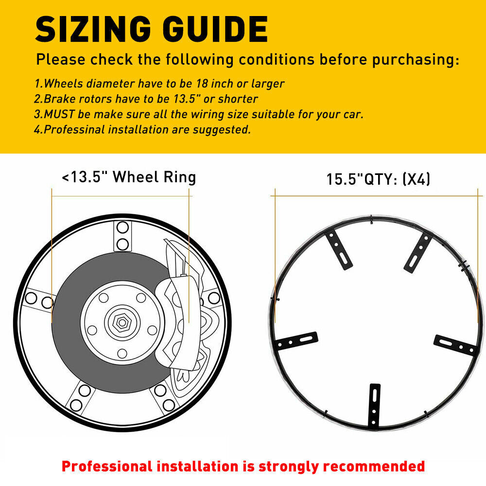 Pack of 4 15.5'' RGB Wheel Ring Lights LED Light For Truck Car Rim Lights APP