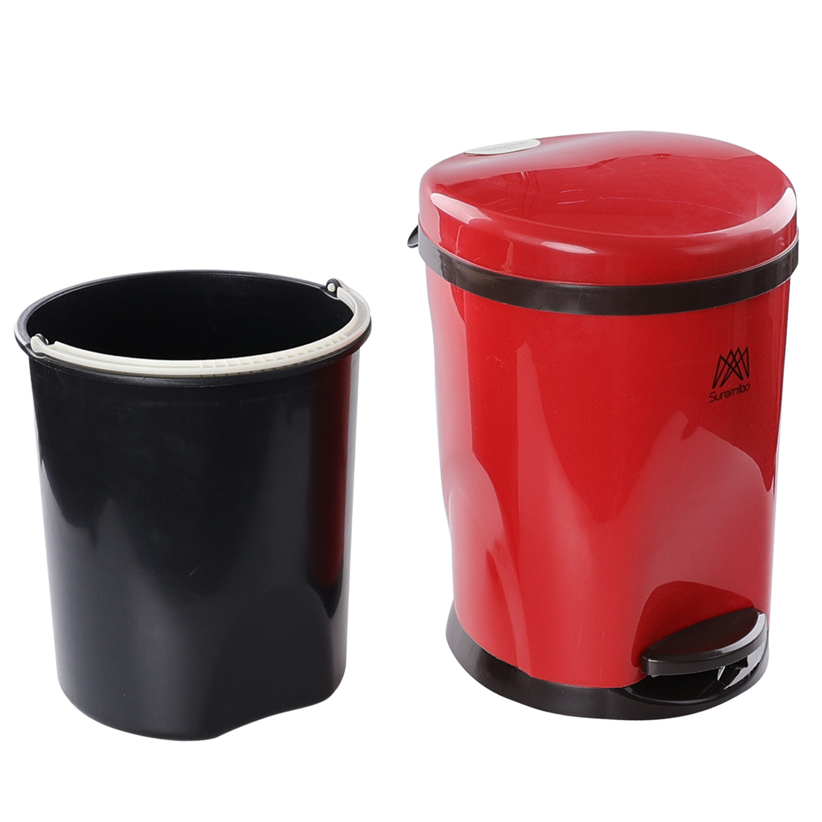 10 L Round Pedal Garbage Can, 3 Gallon Plastic Foot Operated Trash Bin, Red