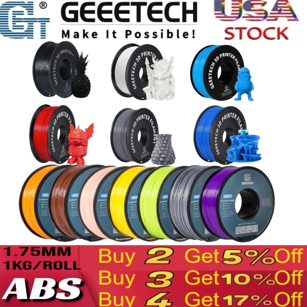 New Geeetech 3D Printer Filament ABS+ 1.75mm 1KG/roll Consumables Multiolor ABS+