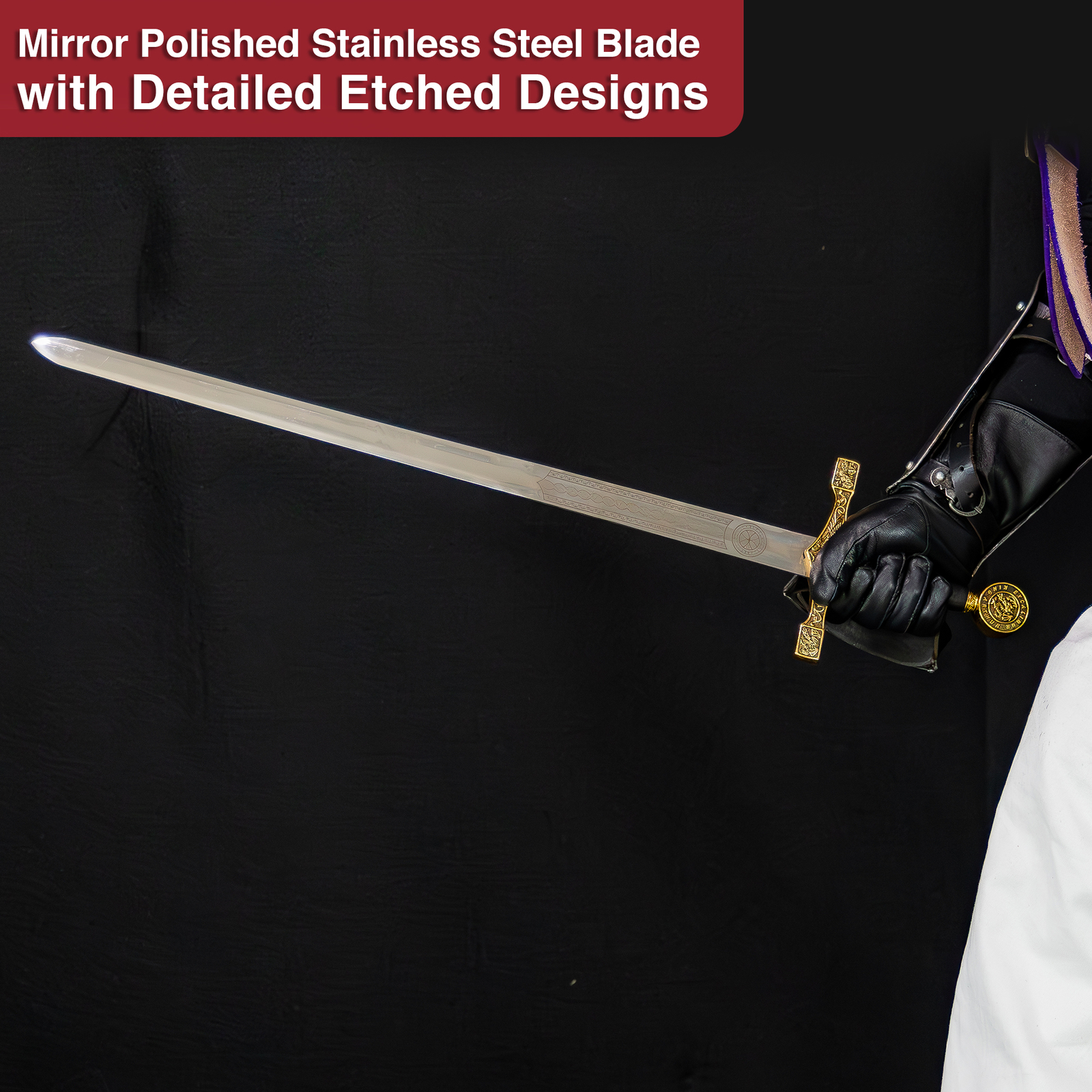 King Arthur Excalibur Longsword - Replica Medieval Knights Sword Gold-Anodized