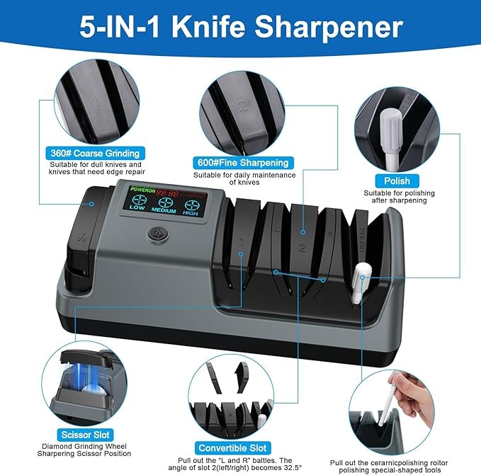 5 in 1 Electric Knife Sharpener-3 Rotational Speed Adjustable Knife Sharpener US