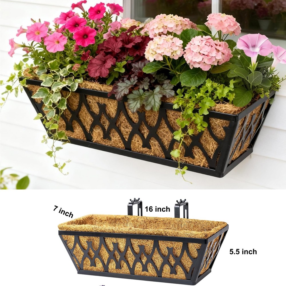 2 Pack 16 Inch Window Boxes Planters Railing Planter Box with Adjustable Brac...