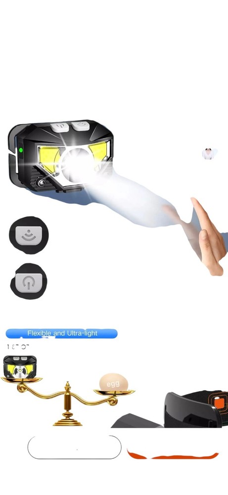 HEADLAMP FLASHLIGHT, 1000 LUMEN ULTRA-LIGHT BRIGHT LED MOTION SENSOR