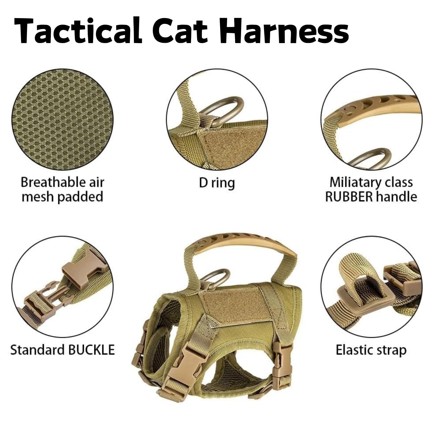 Tactical Cat Harness and Leash Set for Walking Escape Proof Adjustable Large ...