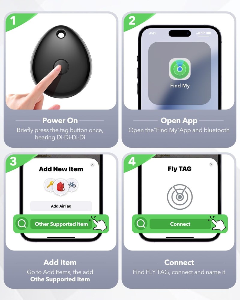 Flyruit Ftag02w 4-Pack Bluetooth Tracker Apple Find My Mfi Certified