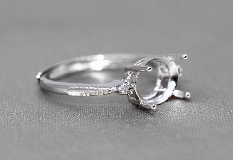 925 Sterling Silver Ring Base/Mount/Setting, Oval Shape, Rose/White Gold Patead.