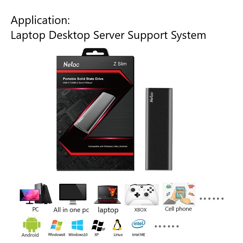 Netac 500GB Portable SSD USB 3.2 Gen2 Type-C External Solid State Drive 500MB/s