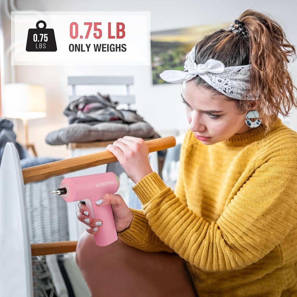 Efficient Pink Cordless Screwdriver - LED Light & Smart Control for Easy Repairs