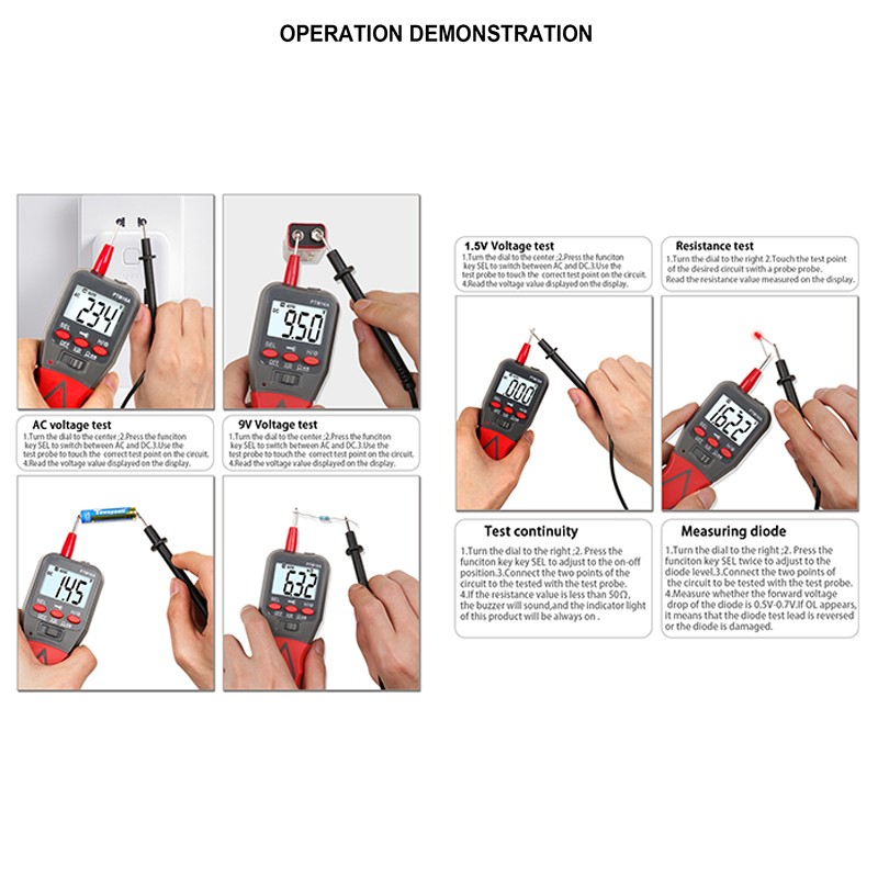 PTM16A Digital Multimeter 2000 Counts AC/DC LCD Voltage Resistance Tester