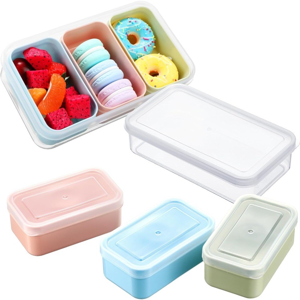 Reusable Stackable Snack Containers with Lids 3 Removable Compartments Microwave