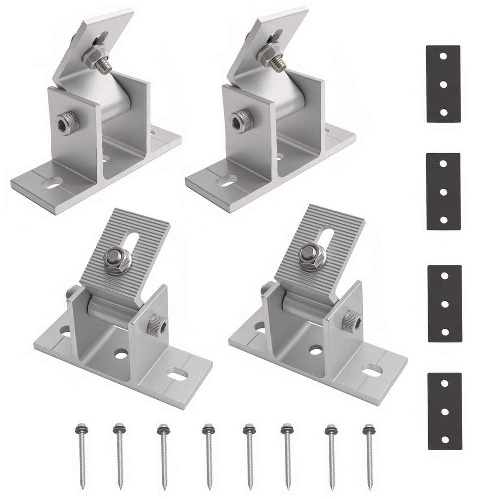 Riyhch 4 Pack Adjustable Solar Panel Tilt Mount Bracket Base, Silver