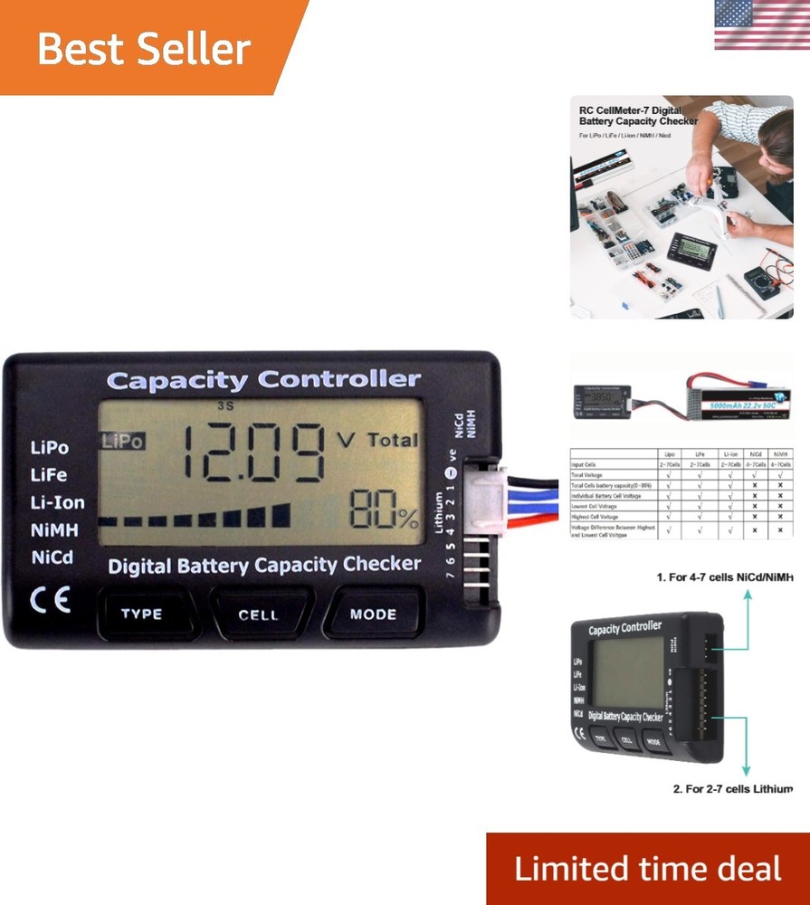 Compact RC Battery Tester: LiPo, Li-ion & NiMH Capacity Meter with Clear Display