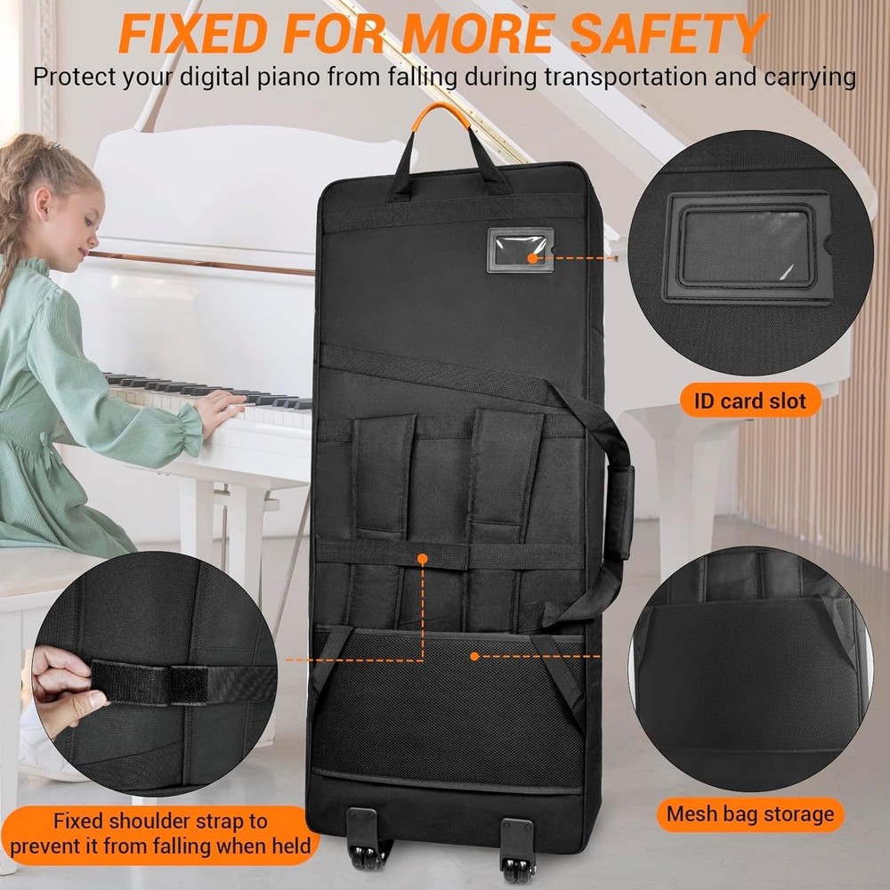61-Key Keyboard Case with Wheels & Adjustable Shoulder Straps– Padded Rolling...