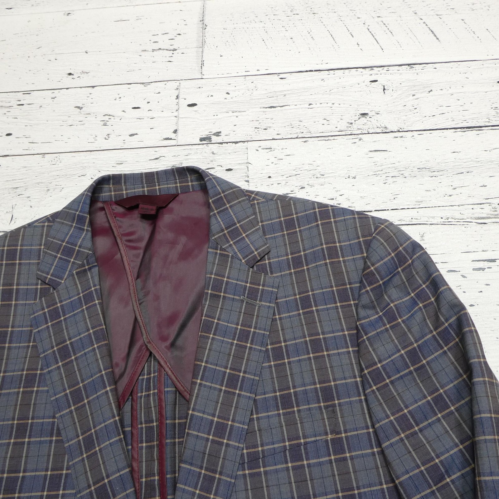 Trend Maxman Blazer Mens 42S Blue Rust Plaid Super 140s Wool Sport Coat Jacket