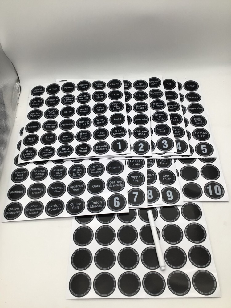 340 Preprinted Spice Labels, 46 Blank Spice Labels