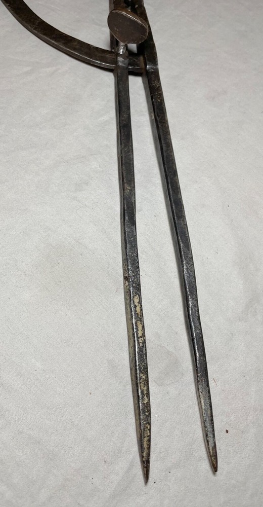 LARGE rare antique 18th century handmade solid wrought iron compass divider tool