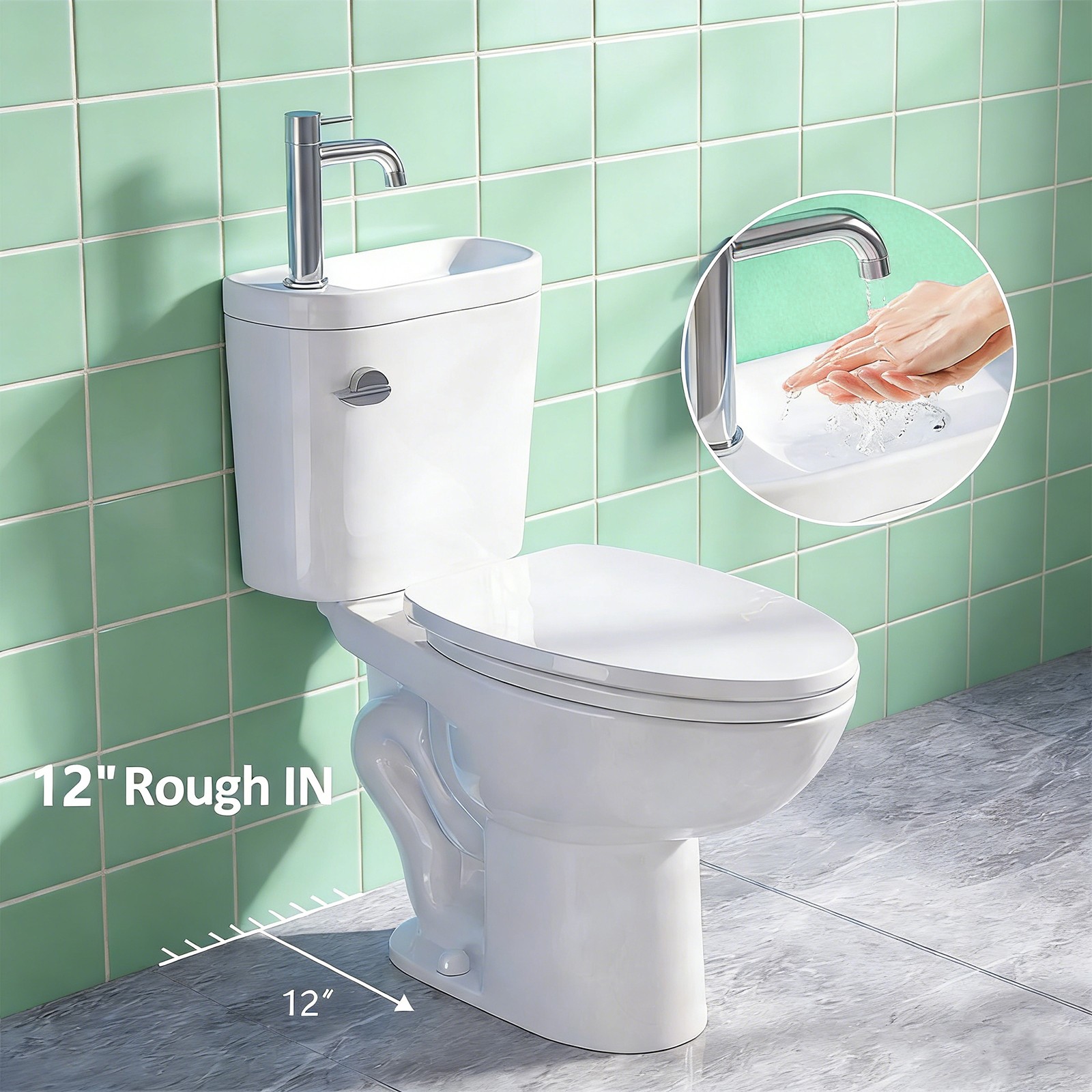 Two Piece Toilet with Sink 2 in 1 Toilet Bowl with Faucet 1.28 GPF Single Flush