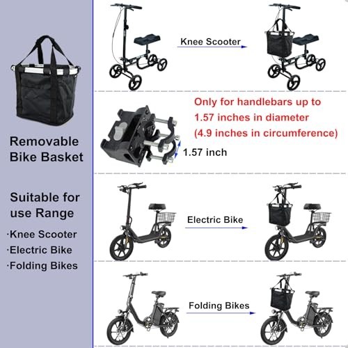 Knee Scooter Basket Accessory with Quick Release Handle - Removable Cloth Fits M