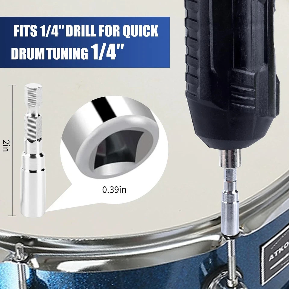 Drum Key Set 3pcs â€“ 2 Drill Bit Drum Tuning Keys for Power Drill + Z-Type, Pe