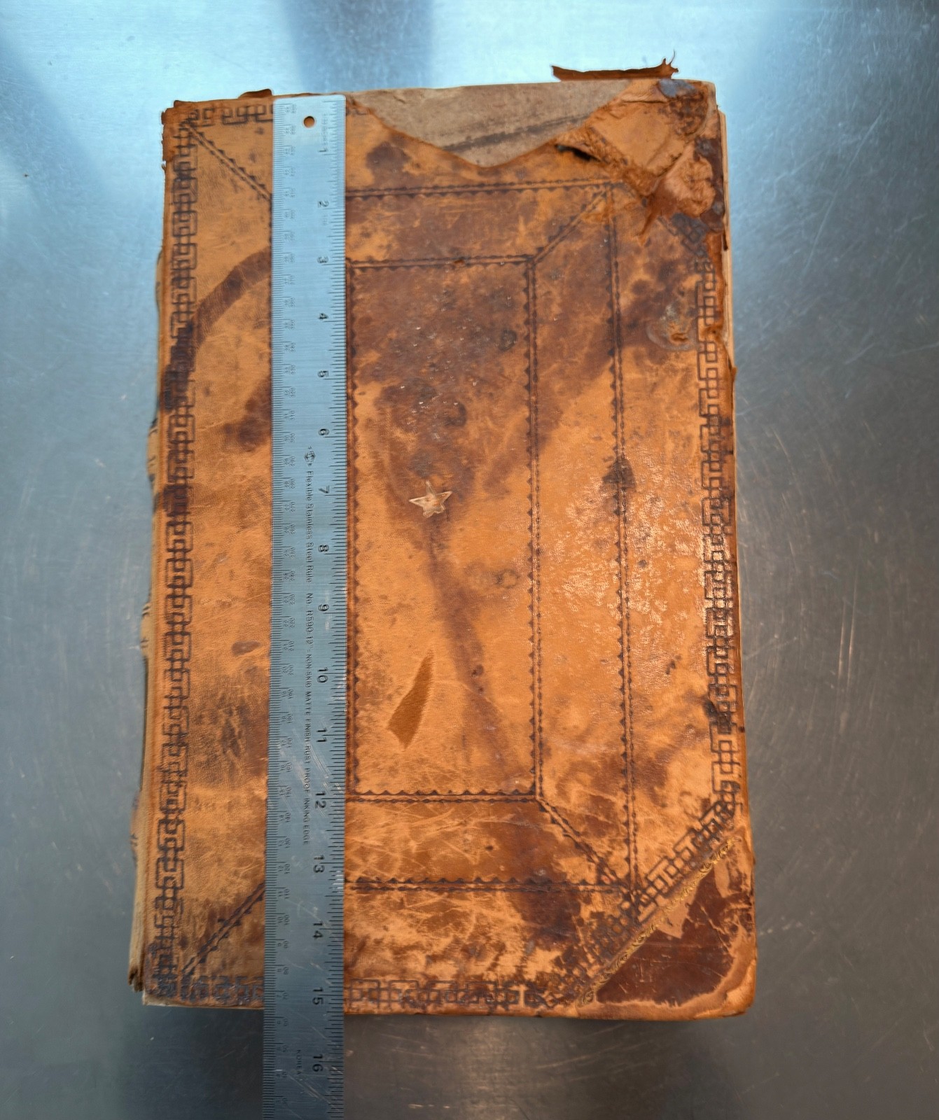 Large Newspaper Clipping Scrapbook NY/NJ 1920s-30s on 1840s Leatherbound Ledger