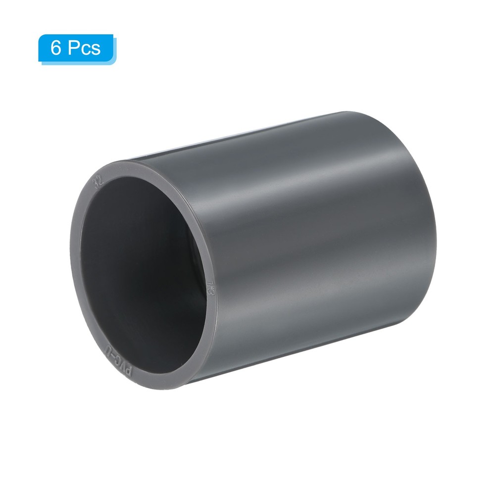 UPVC Pipe Fitting 1.26 Inch Socket, 6 Pack Straight Coupling, Grey