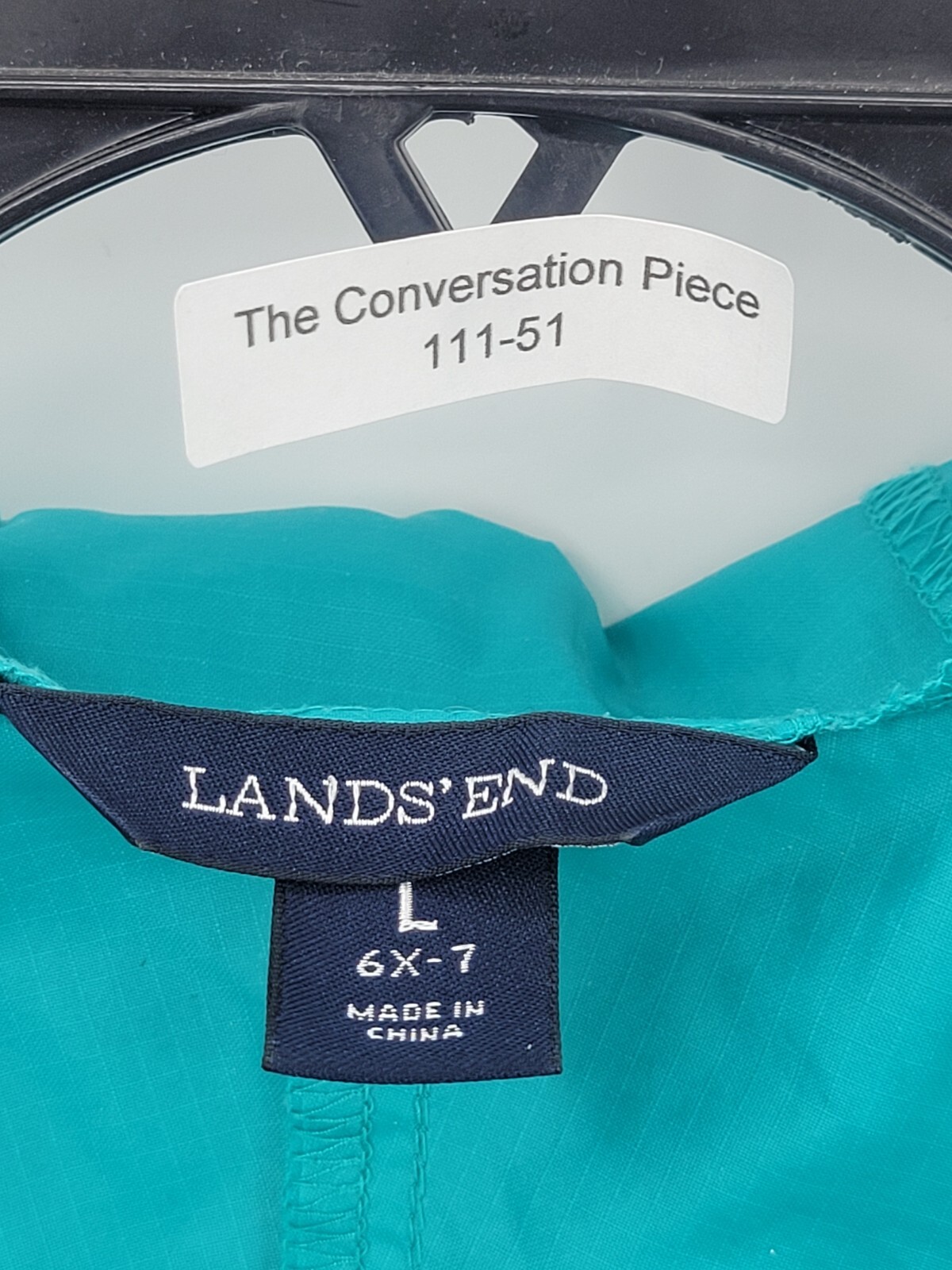 Lands End Jacket Girls Large 6X 7 Blue Green Zip Up Hooded Raincoat Outerwear