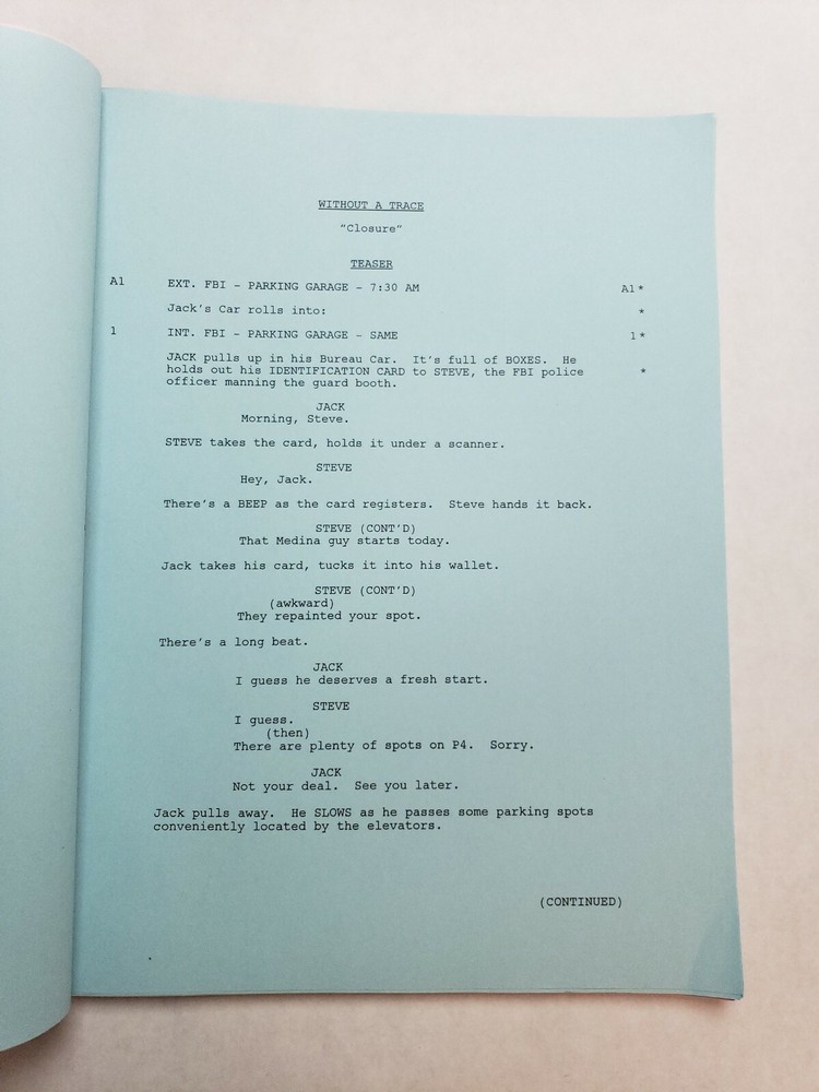WITHOUT A TRACE / Jan Nash 2008 TV Show Script, ANTHONY LAPAGLIA "Closure"
