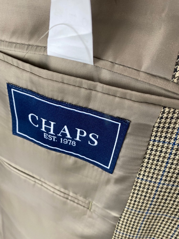 Chaps Men's Beige Houndstooth Blazer Jacket 44L