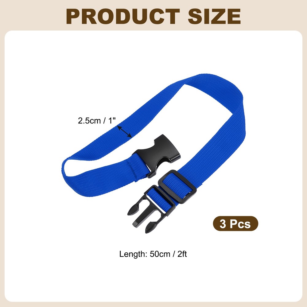 3pcs 1" x 2ft Utility Straps with Quick Release Buckle Adjustable, Blue