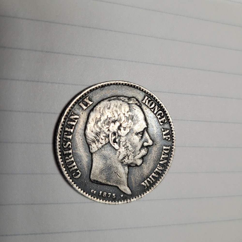 1875Denmark 2 Kroner 80% Silver! Nice!